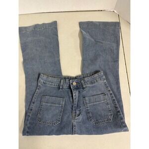 Unbranded‎ High Waisted Wide Leg Jeans Medium Wash Patch Pockets Size S 2468